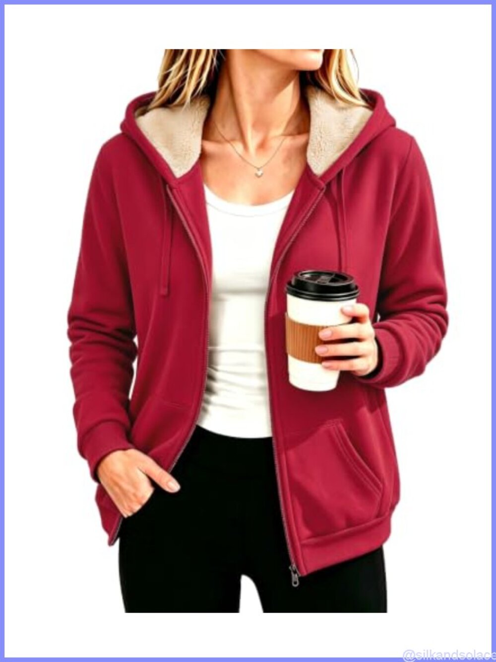 Women's Zip Up Hoodie Sherpa Fleece Lined Jacket Hooded Drawstring Pockets